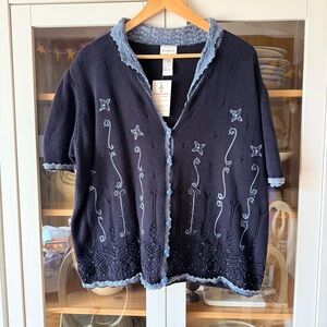 Vintage Koret Coastal Grandma Navy Blue Short-Sleeve Cardigan